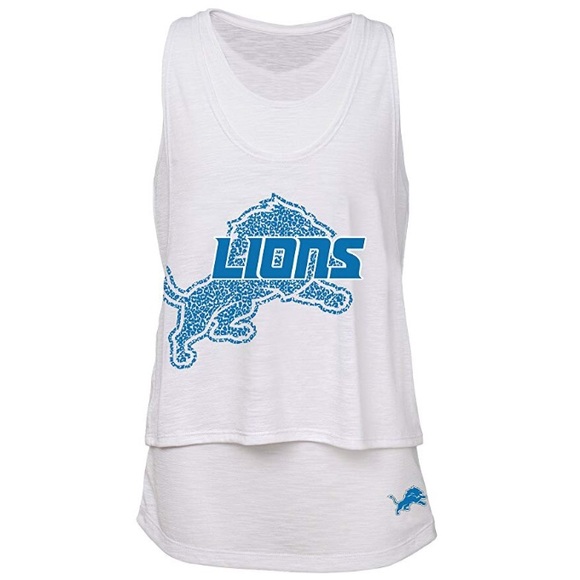 Detroit Lions Womens White and Gray Striped Tank Top